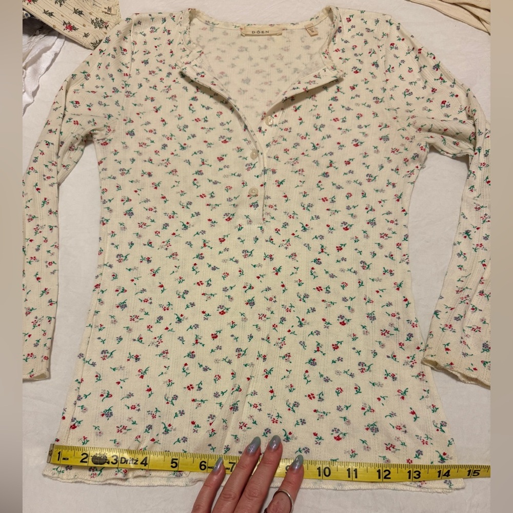 Doen Paula T, 100% Cotton, Monte-Parc Floral/Cream Henley-Long Sleeve Top, S - Picture 12 of 13